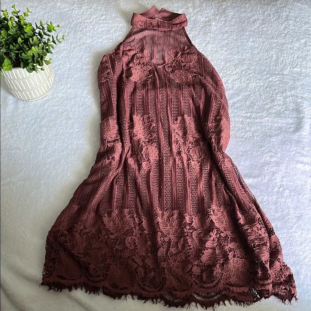 No Boundaries||  Rustic Brick Mauve Sleeveless Lace Dress NWT Size S